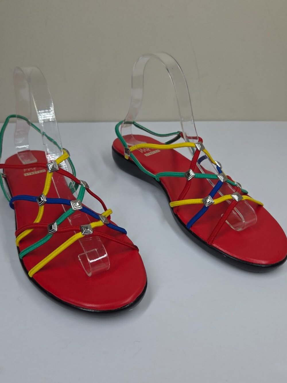 Vtg 90s Impo Colorful Rainbow Stretch Strappy Sandals Festival Maximalist 9